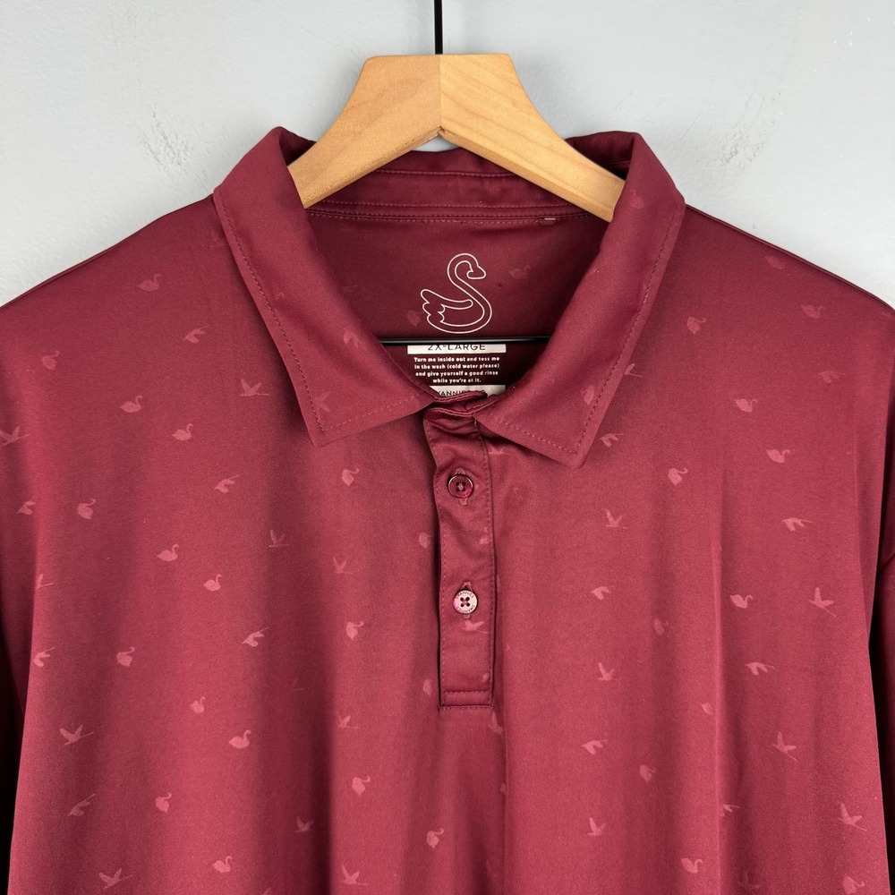 Swannies Men 2XL Burgundy Bird Short Sleeve Performance Stretch Golf Polo Shirt